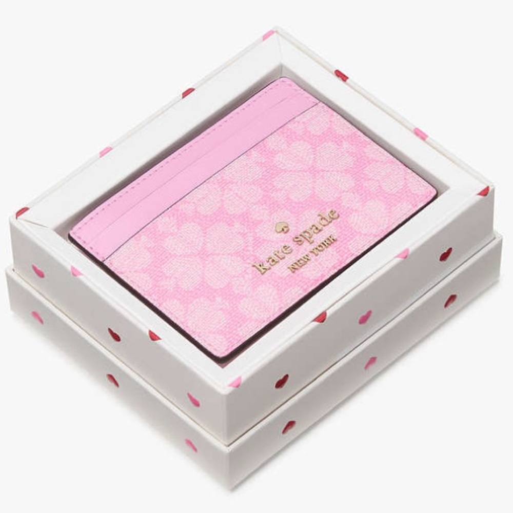 kate spade NWT! Boxed Pink Spade Flower Jacquard Small Slim Card Holder